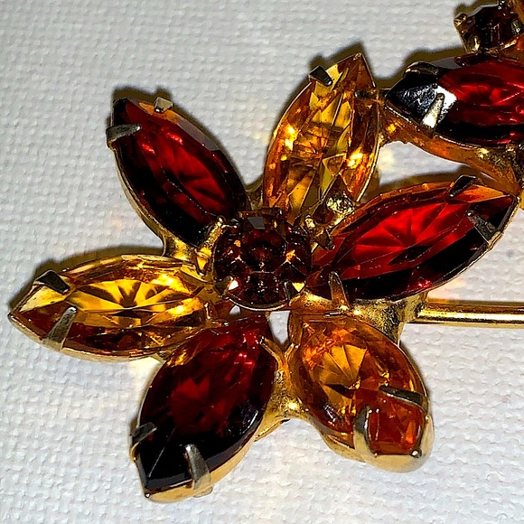 Vintage JULIANNA Topaz Rhinestone Flower Stem Brooch - Picture 10 of 12